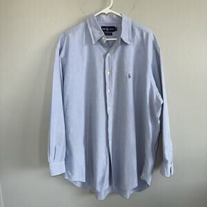 Ralph Lauren Yarmouth Cotton Oxford Men’s Shirt 17.5, 34 Blue Pony Embroidered